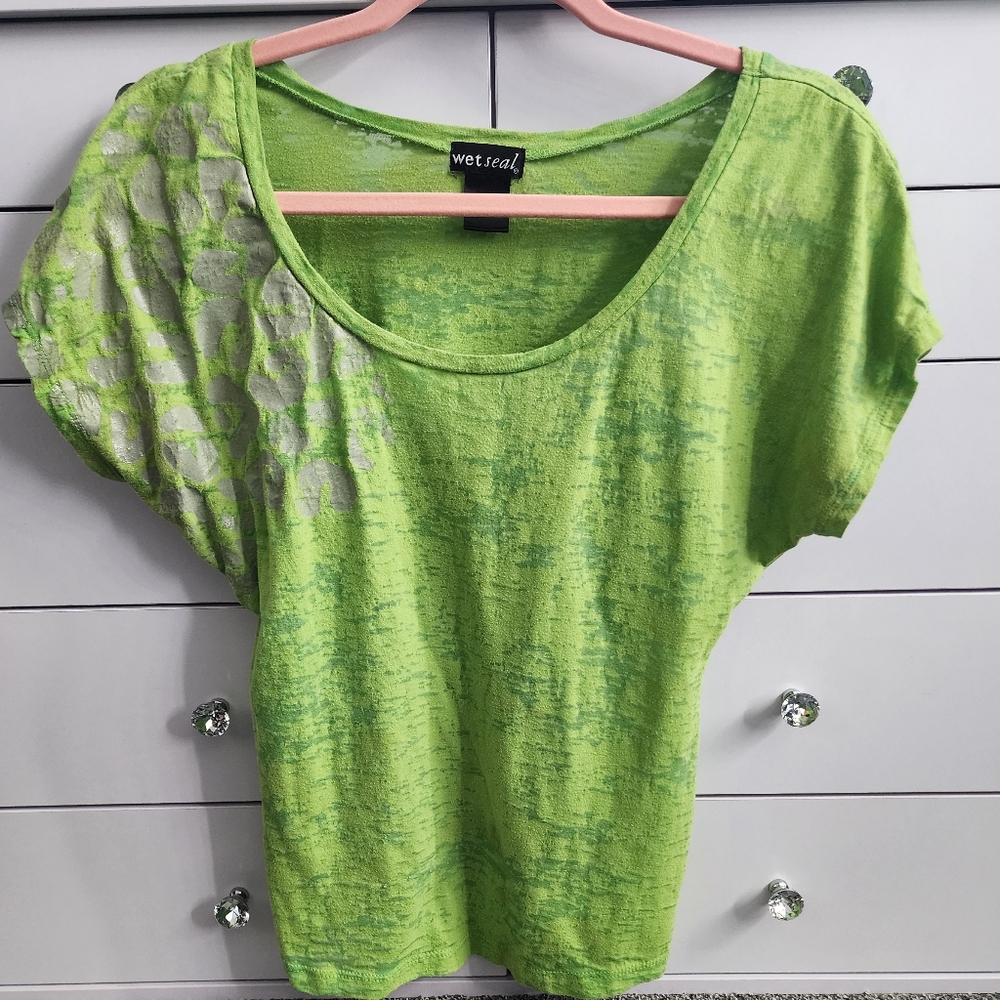 Wet Seal Small Green Sheer Short-Sleeve Shirt